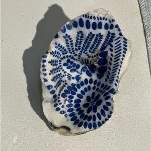 Oyster Shell Trinket Holder Coastal North Carolina Blue White